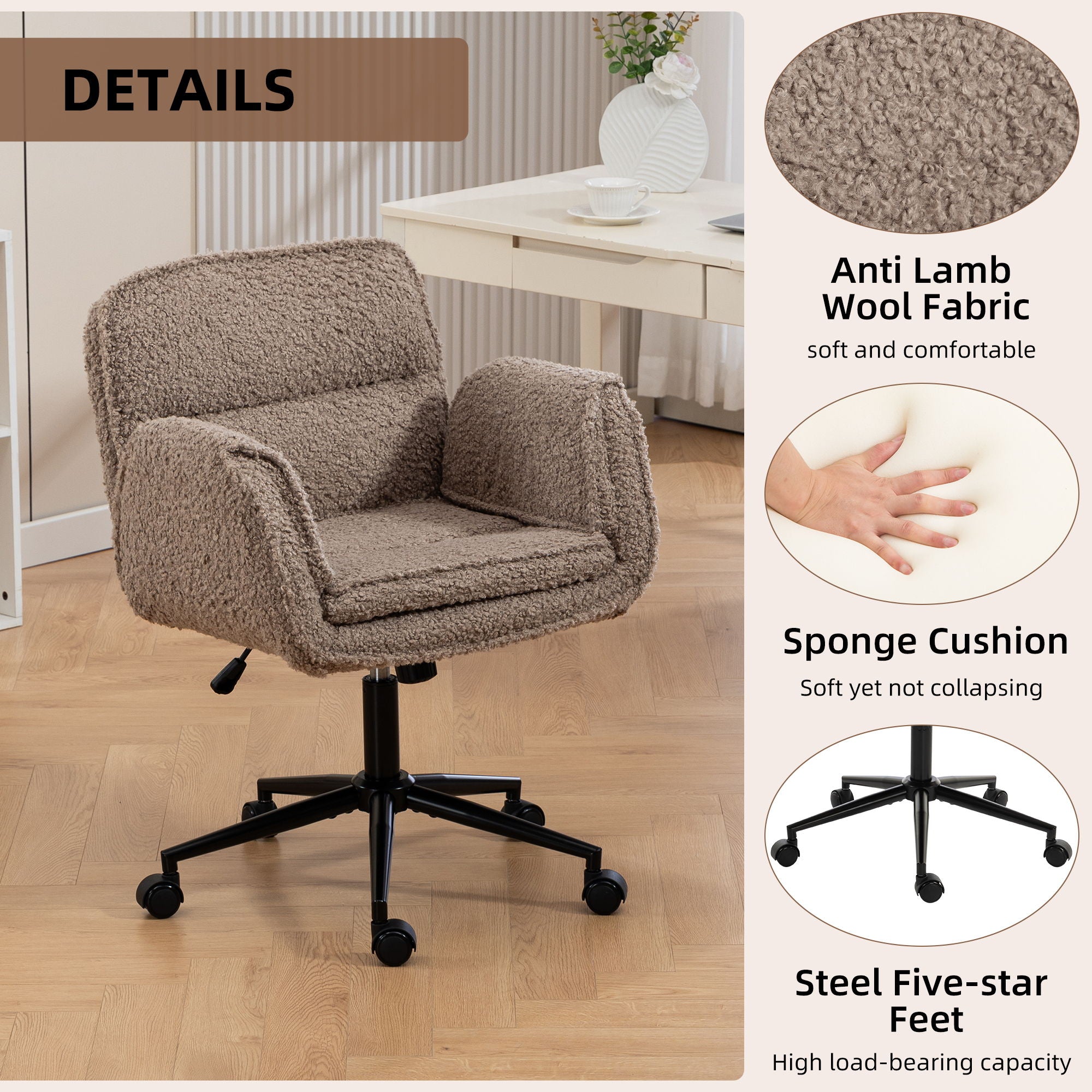 Criss Cross Swivel Desk Chair With Adjustable Armrests & Wheels For Home Office