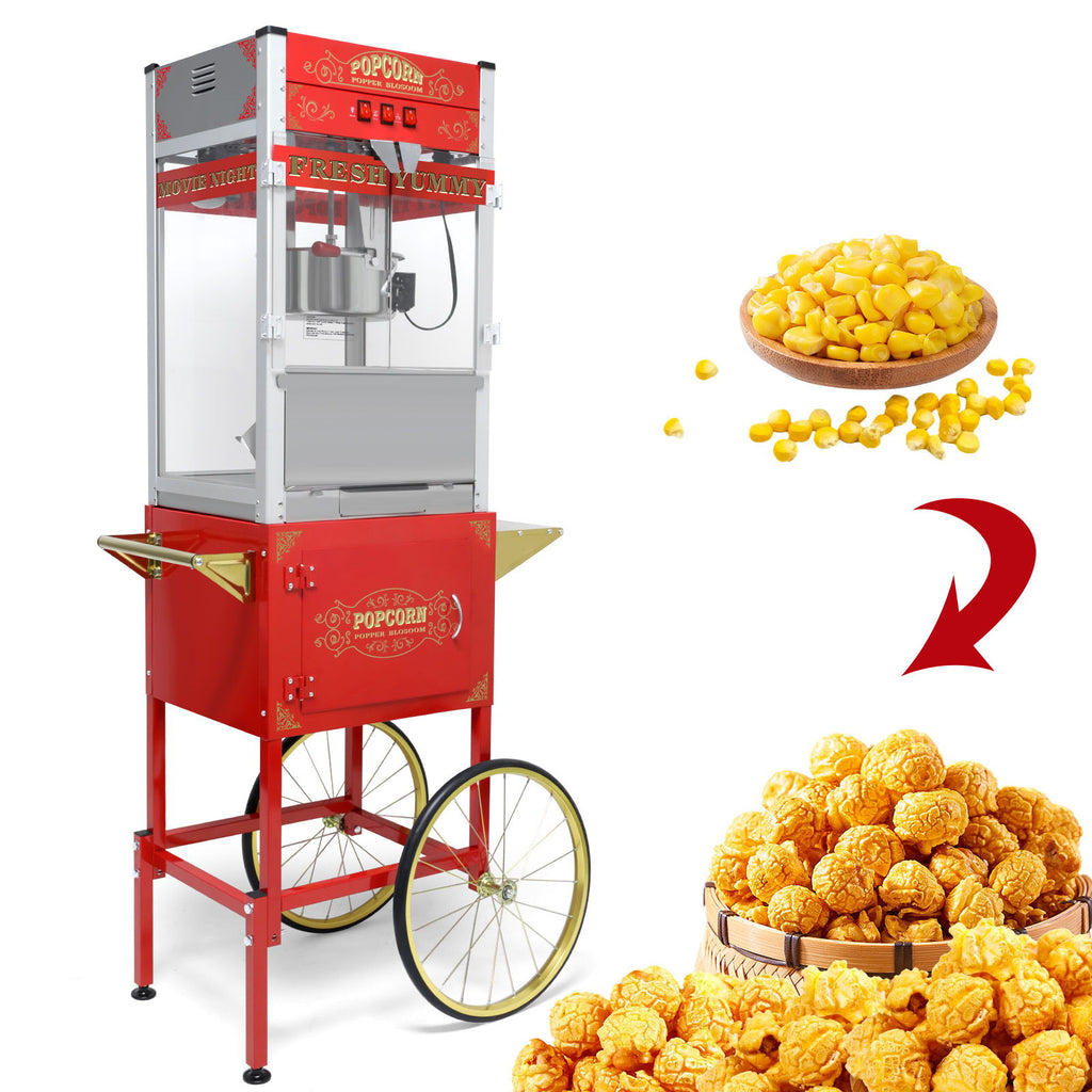 Popcorn Machine On Wheels, 20 Ounce Capacity, 1440W - Red