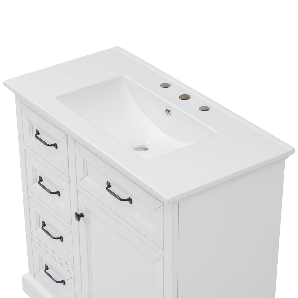 Modern Bathroom Vanity With Sink Top, 4 Drawers And 1 Soft-Close Door