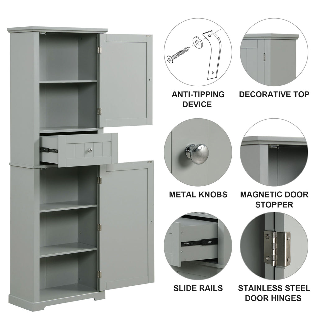 Tall Freestanding Bathroom Storage Cabinet With Drawer And Adjustable Shelf