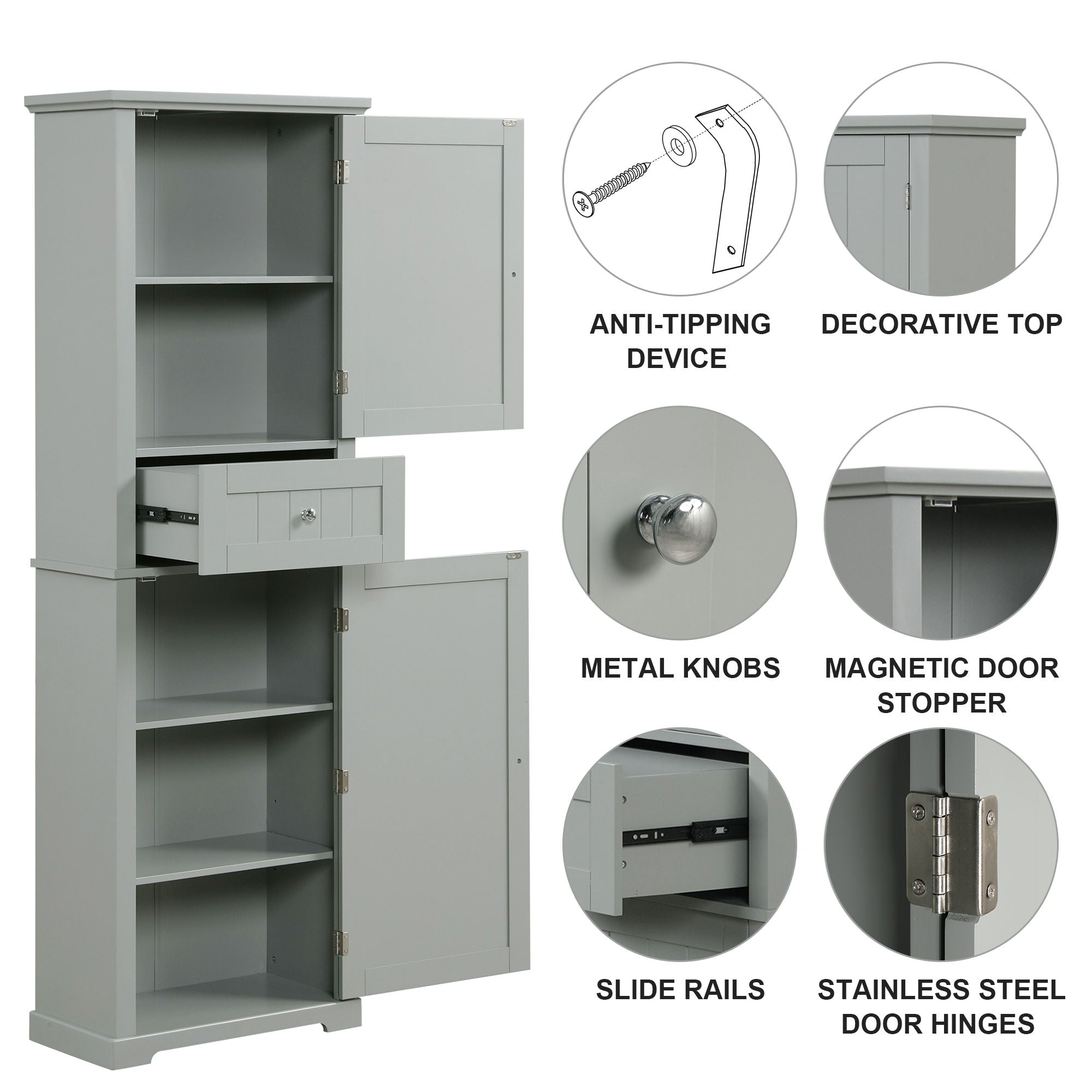 Tall Freestanding Bathroom Storage Cabinet With Drawer And Adjustable Shelf
