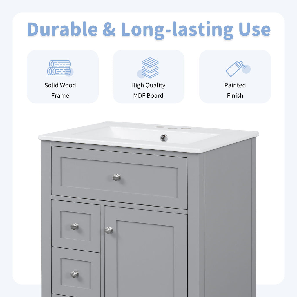 Bathroom Vanity With Sink, 3 Drawers & Cabinet With Adjustable Shelves