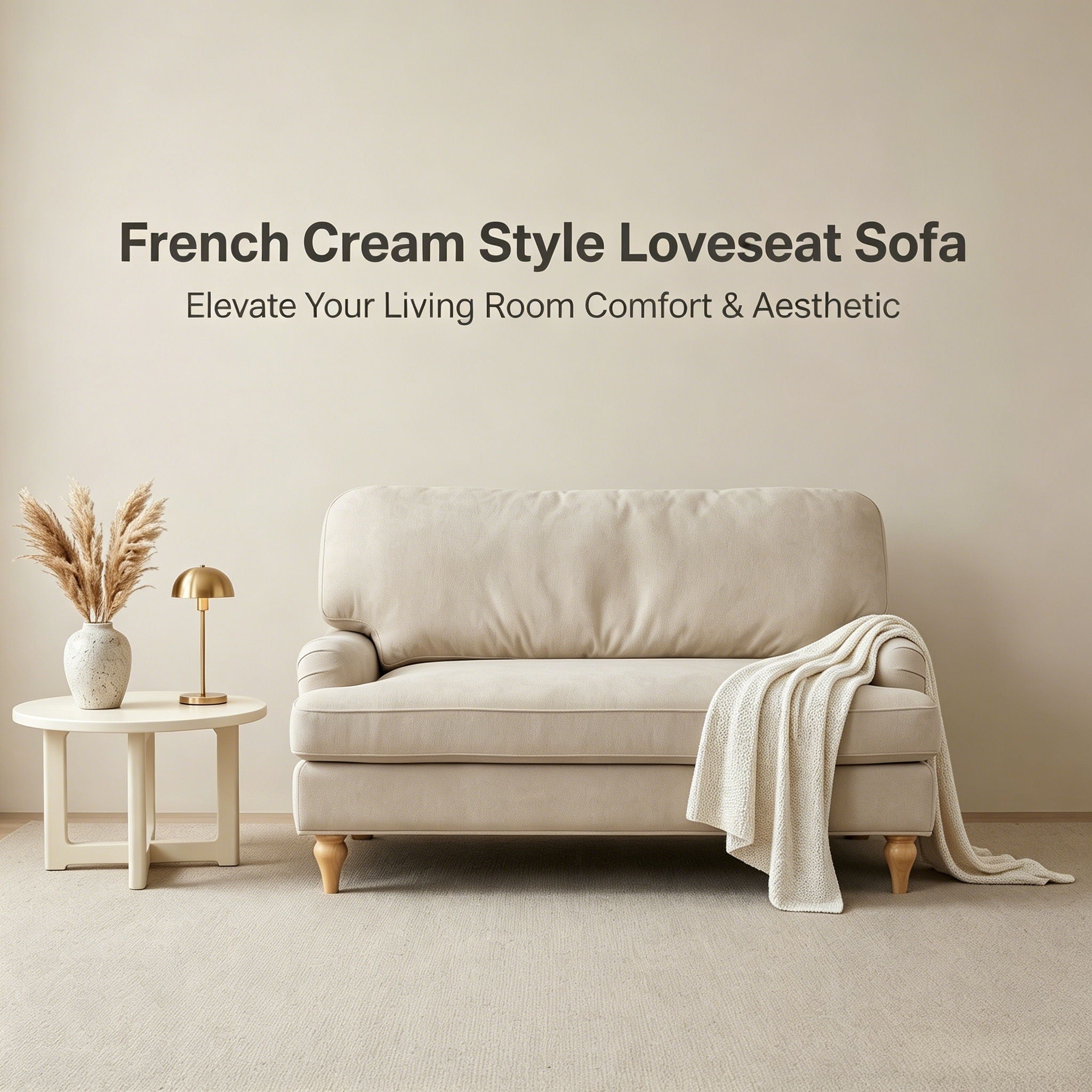Loveseat Sofa, Upholstered Small Couch For Living Room - Cream Beige