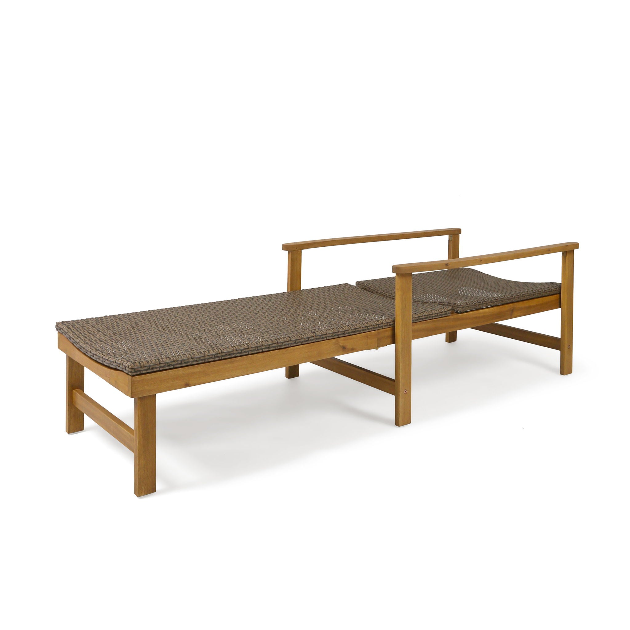 Hampton - Style Wood And Wicker Chaise Lounge With Adjustable Features And Natural - Natural