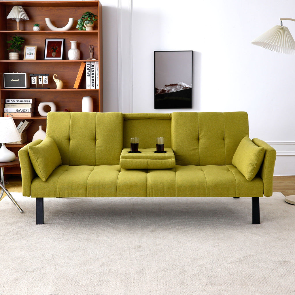 Sofa Bed With Foldable Design And Cup Holder - Green