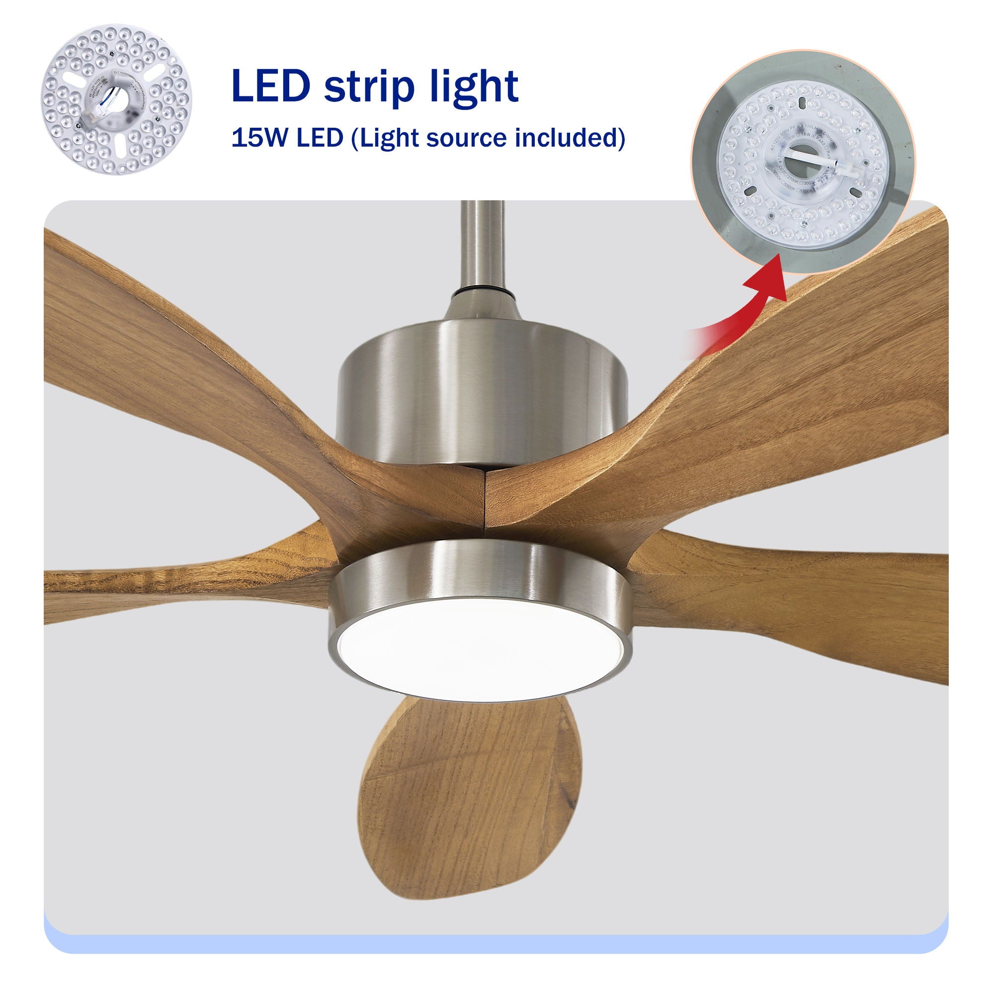 Ceiling Fan With Lights Quiet DC Motor Ceiling Fans 6 Speed Levels - Nickel