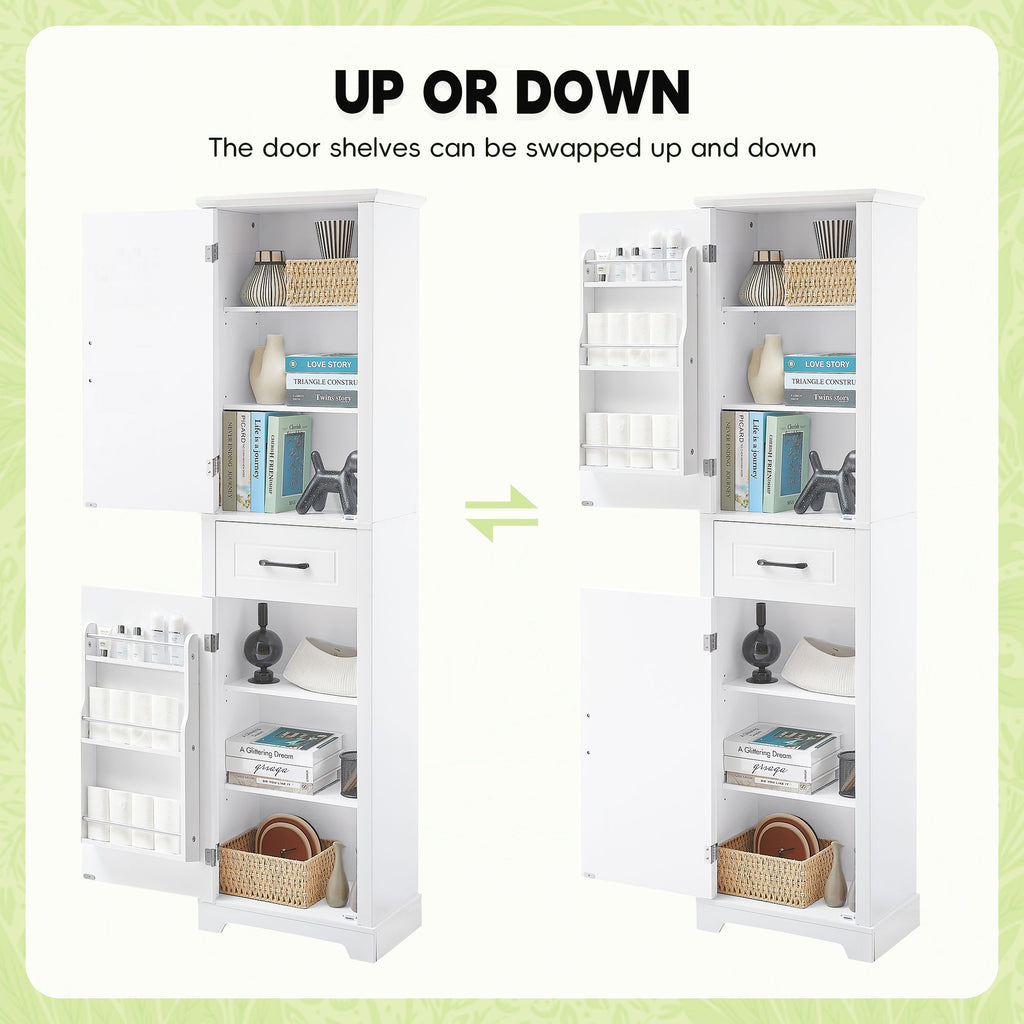 Tall Freestanding Bathroom Storage Cabinet With 2 Doors And Adjustable Shelves