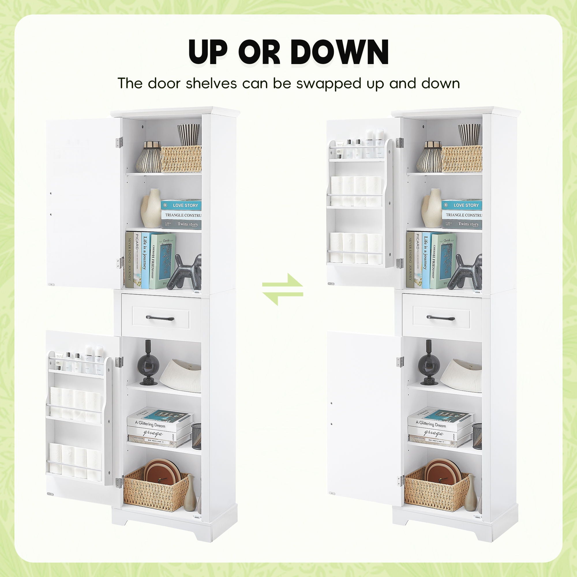 Tall Freestanding Bathroom Storage Cabinet With 2 Doors And Adjustable Shelves