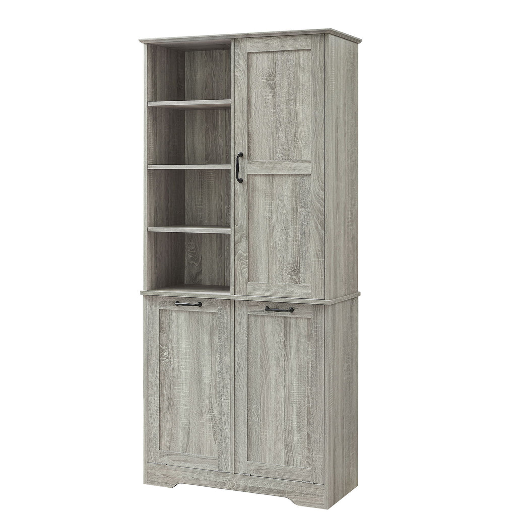 Freestanding Storage Cabinet With Doors, Tilt Out Drawers, Adjustable Shelves, Open Shelf, Bathroom & Laundry Room Organizer - Oak