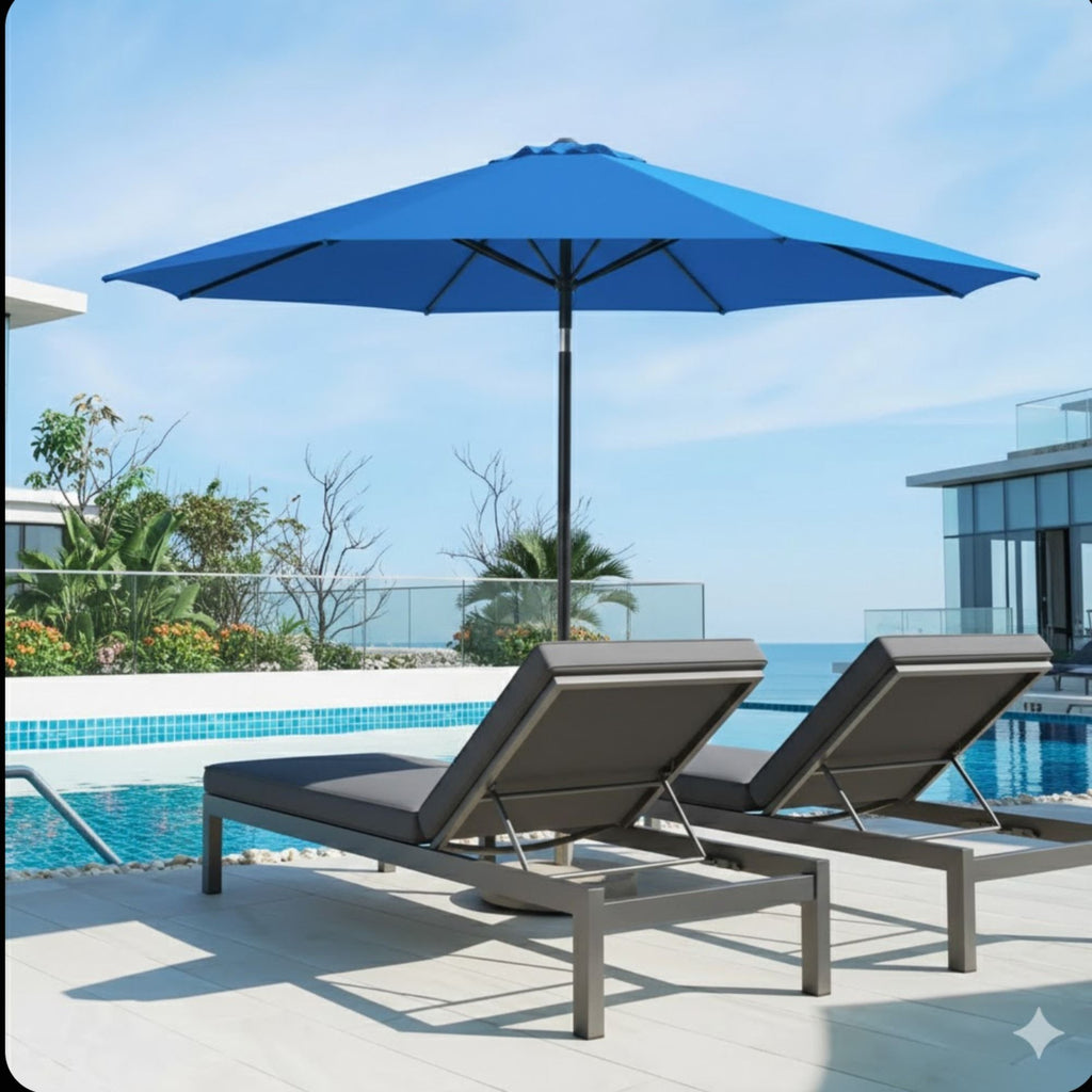 Solar LED Patio Umbrella With Crank Lift And Tilt, 8 Ribs, UV Resistant Canopy For Pool, Backyard & Patio (Without Base) - Blue