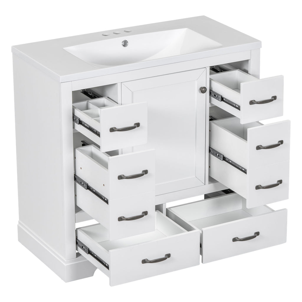 Modern Bathroom Vanity With Sink, 6 Drawers, Adjustable Shelf
