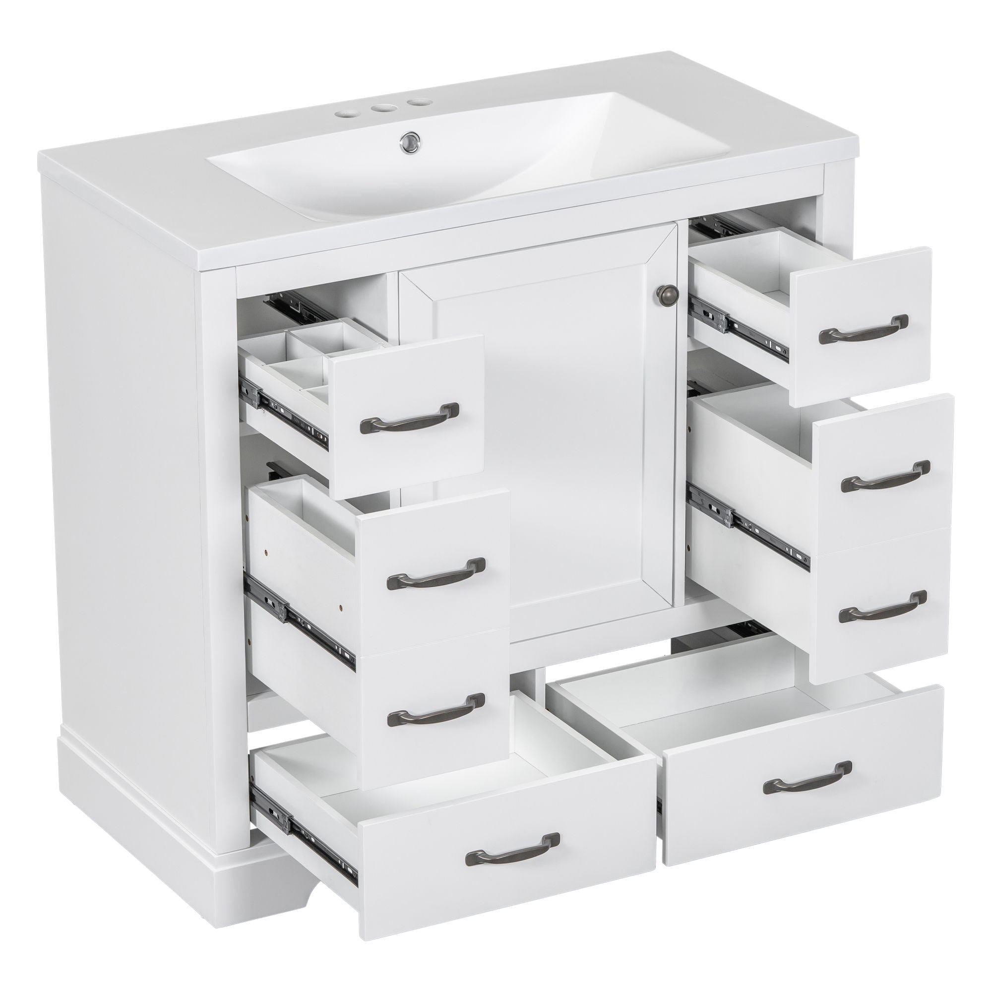 Modern Bathroom Vanity With Sink, 6 Drawers, Adjustable Shelf