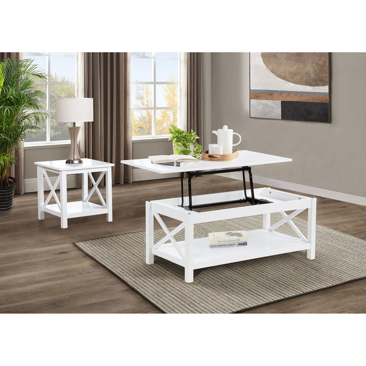 Slater - Lift Top Coffee Table With X Frame Design - White