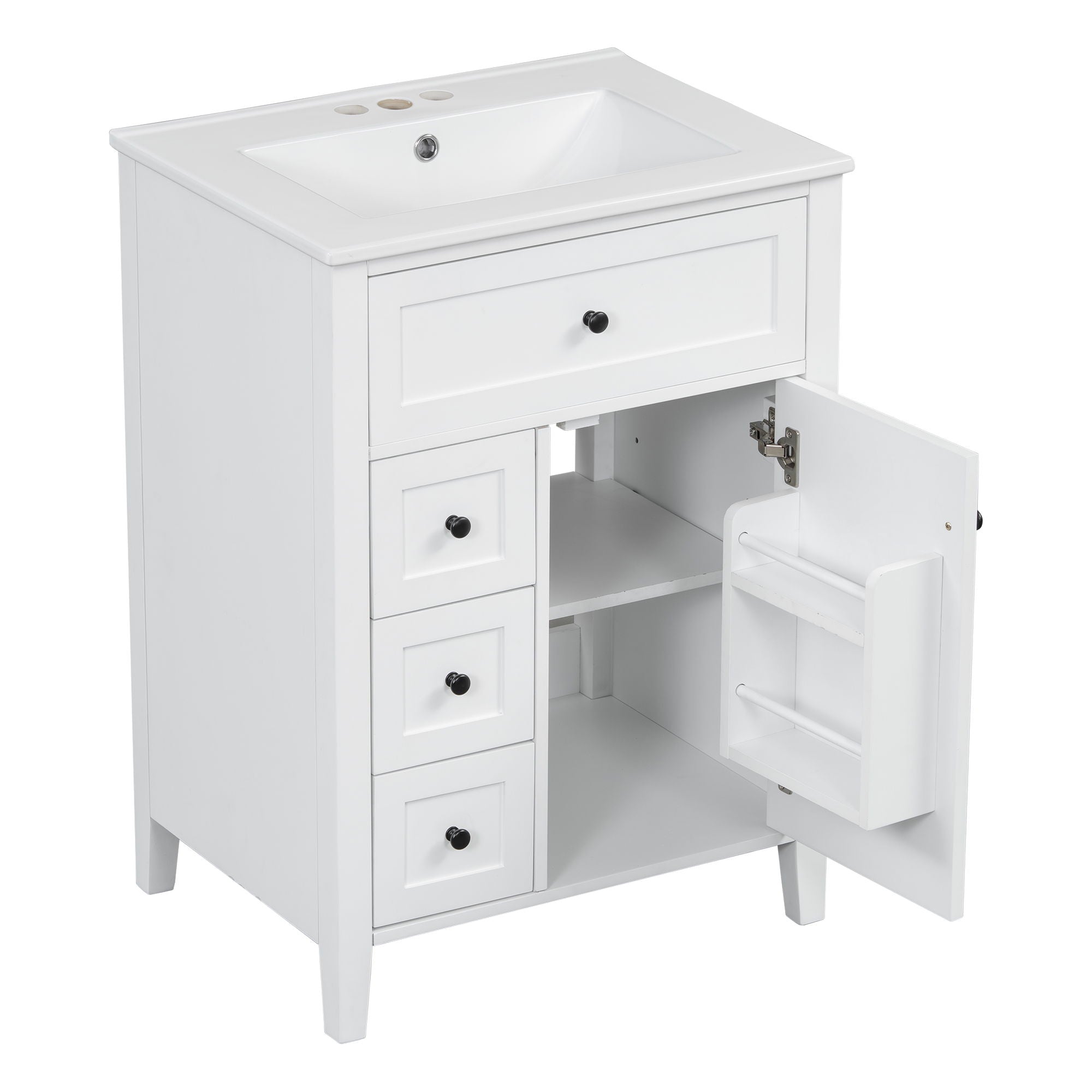 Bathroom Vanity With Sink, 3 Drawers & Cabinet With Adjustable Shelves