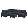 5 Piece Sectional Set With USB Port Left Arm Loveseat Chaise Right Arm Loveseat Corner Wedge Armless Chair Ottoman Upholstered - Black / Slate