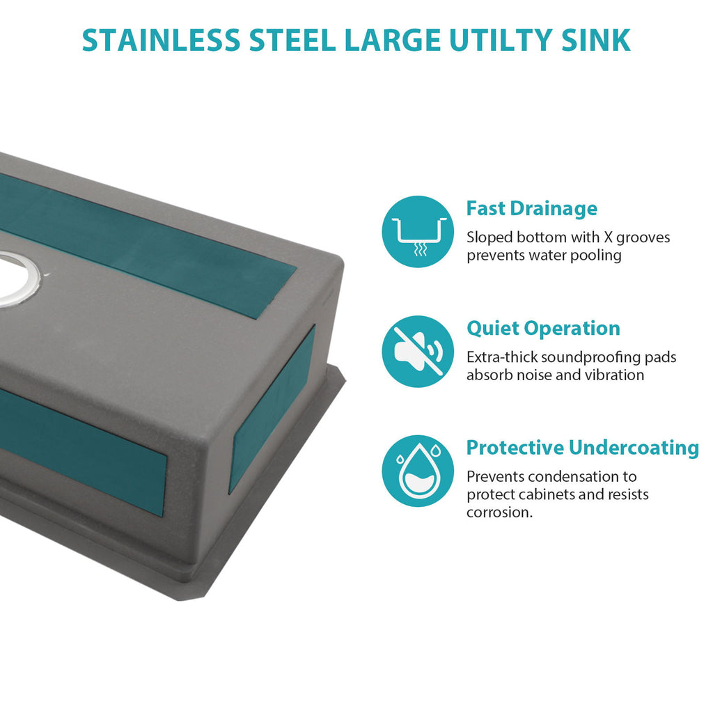 Modern Undermount Stainless Steel Kitchen Sink 16 Gauge, Deep Single Bowl