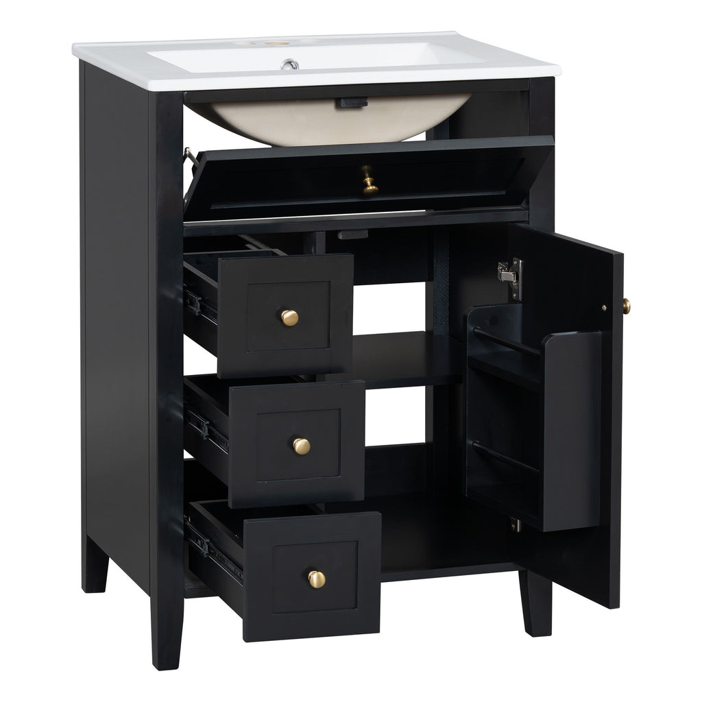 Bathroom Vanity With Sink, 3 Drawers & Cabinet With Adjustable Shelves