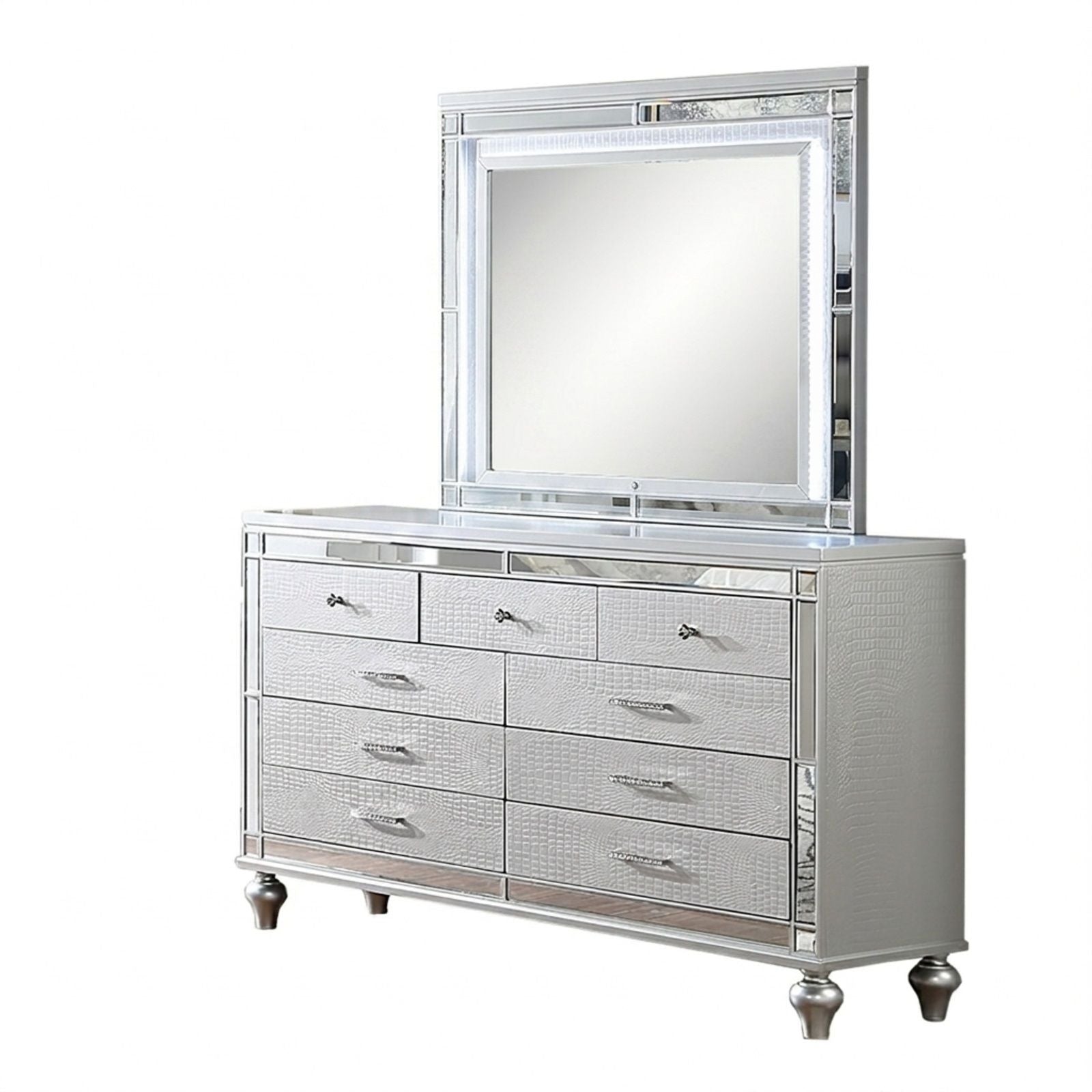 1 Piece Dresser With Snake Skin Bedroom Furniture - Silver