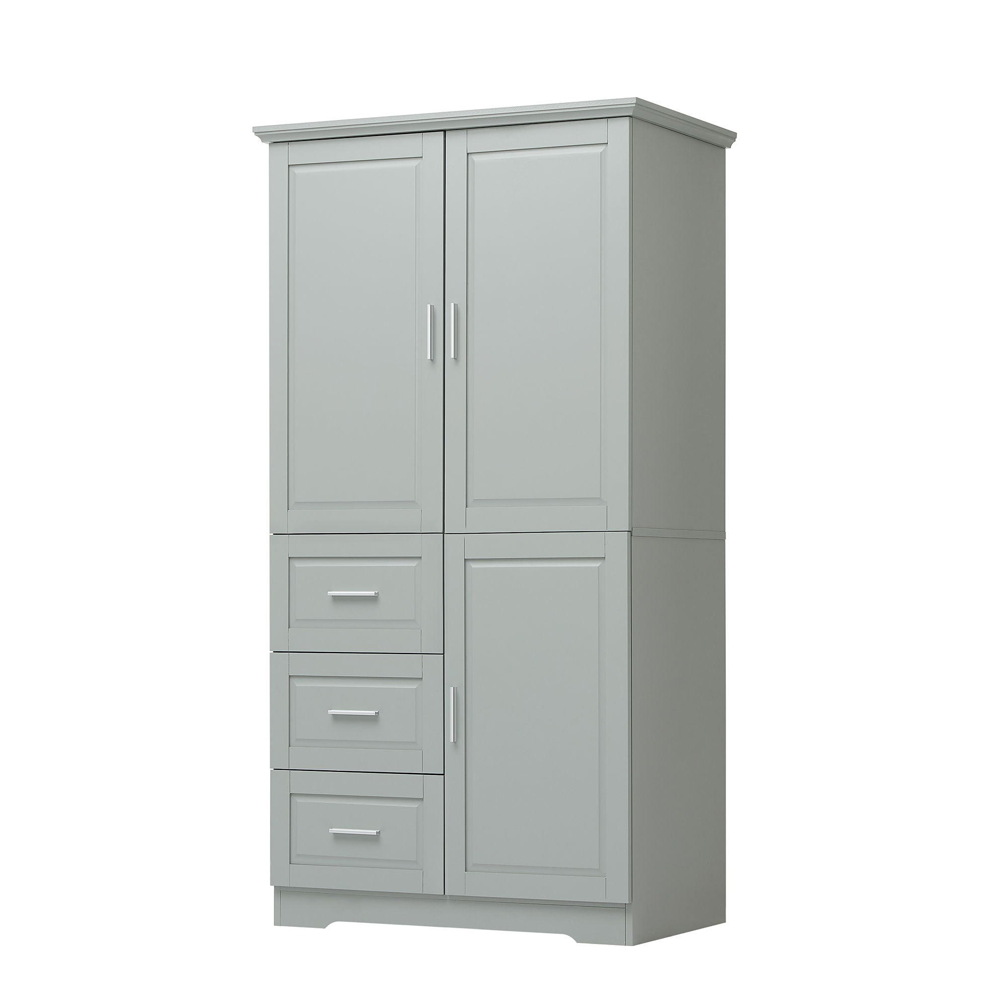Tall And Wide Storage Cabinet With Doors, 3 Drawers