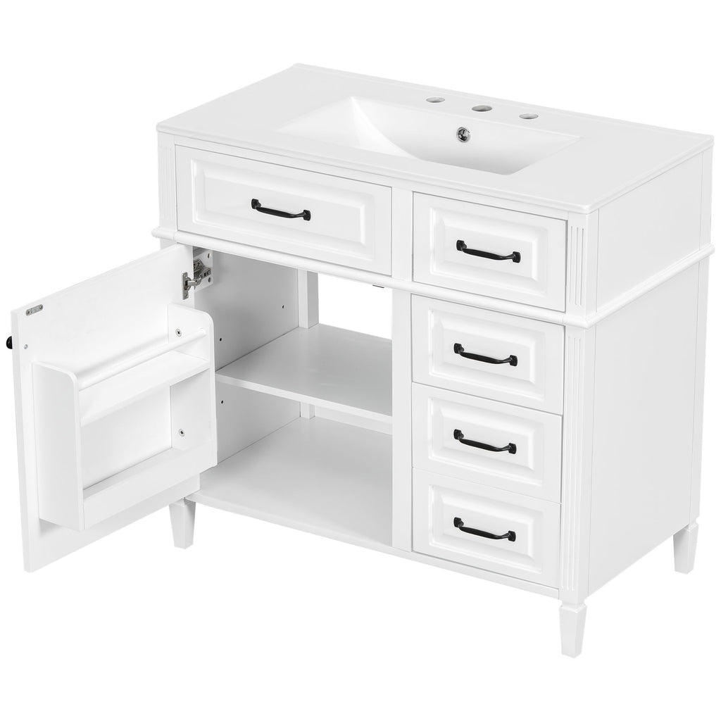 Modern Bathroom Vanity With Sink Top, Flip Drawer Design