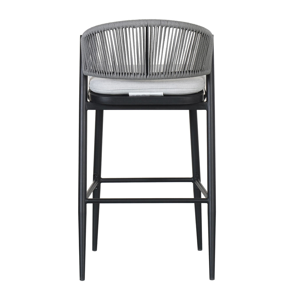 Outdoor Bar Height Metal Frame Counter Stools With Scallop Shaped Backrest & Water Resistant Cushions