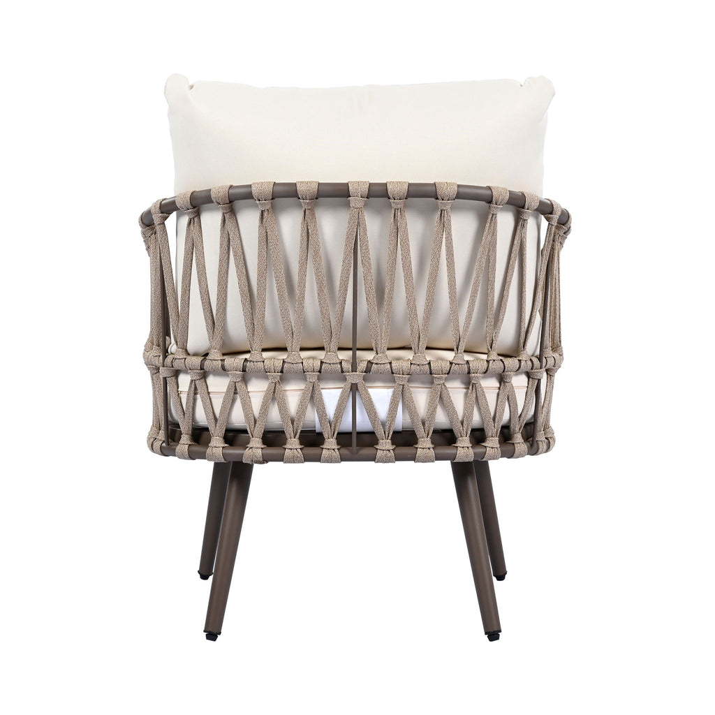 4 Piece Outdoor Patio Furniture Set, Metal Chairs With Woven Rope U Shaped Backrest