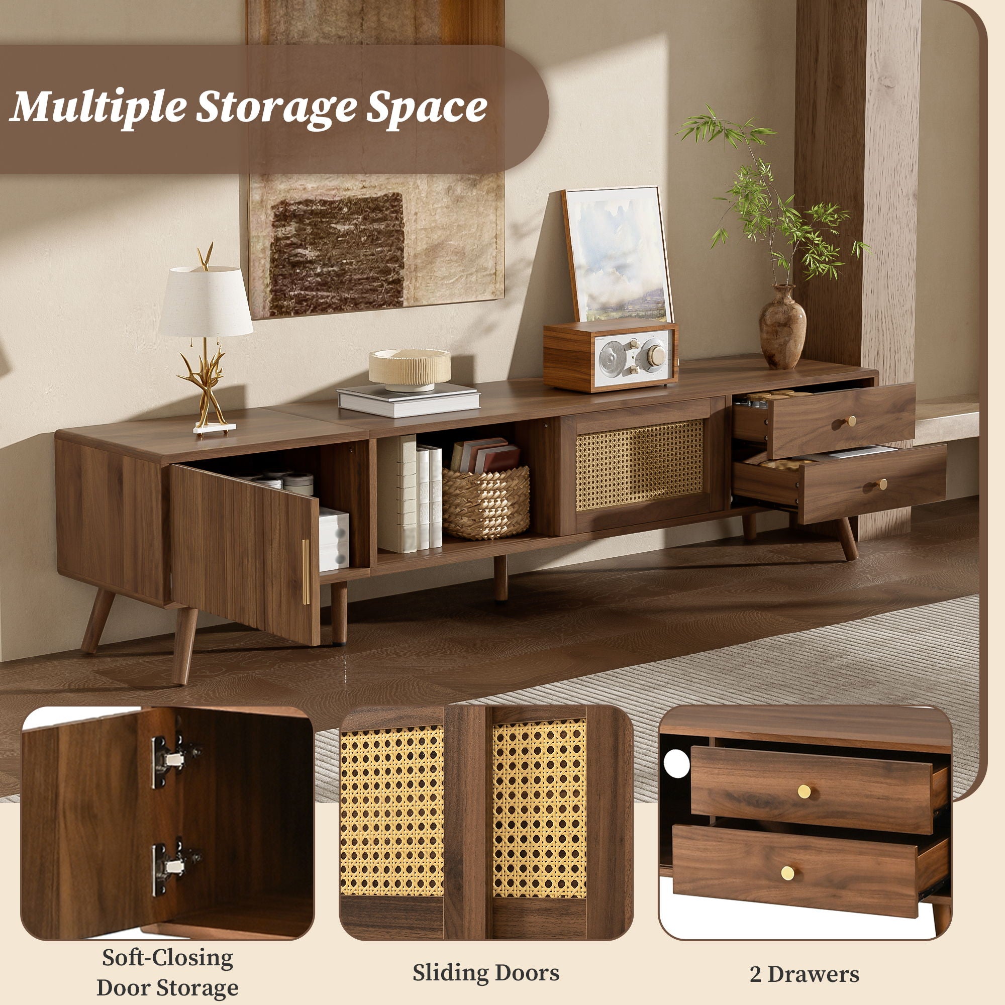 TV Stand With Storage Cabinets - Natural