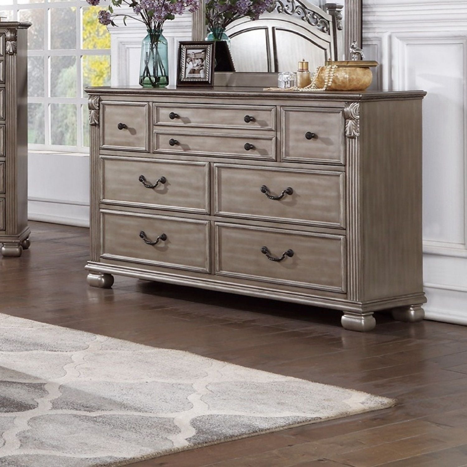 Dresser And Mirror - Antique Silver