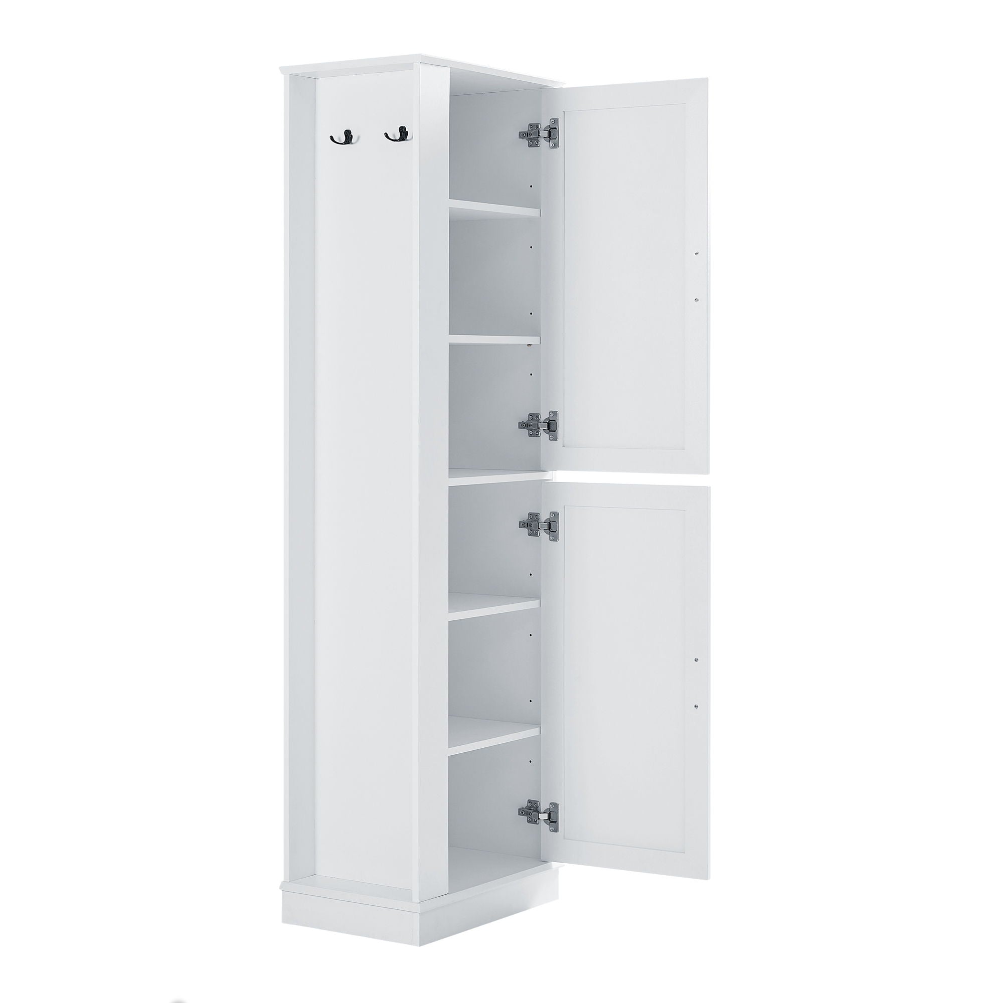 Tall Freestanding Bathroom Storage Cabinet With Adjustable Shelves And Side Hooks