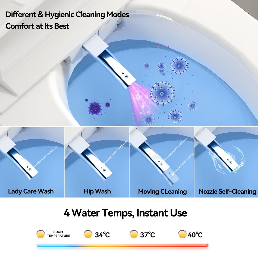 Smart Heated Bidet Toilet With Auto Open / Close Seat, Warm Water Wash, Dryer, And LED Display - White