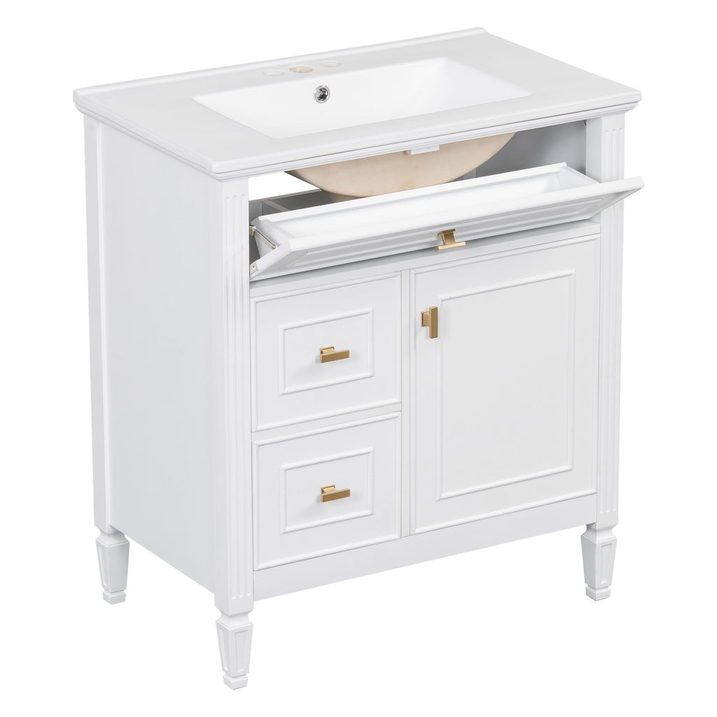 Modern Bathroom Vanity With Sink, 1 Flip Drawer And 2 Drawers, Adjustable Shelf