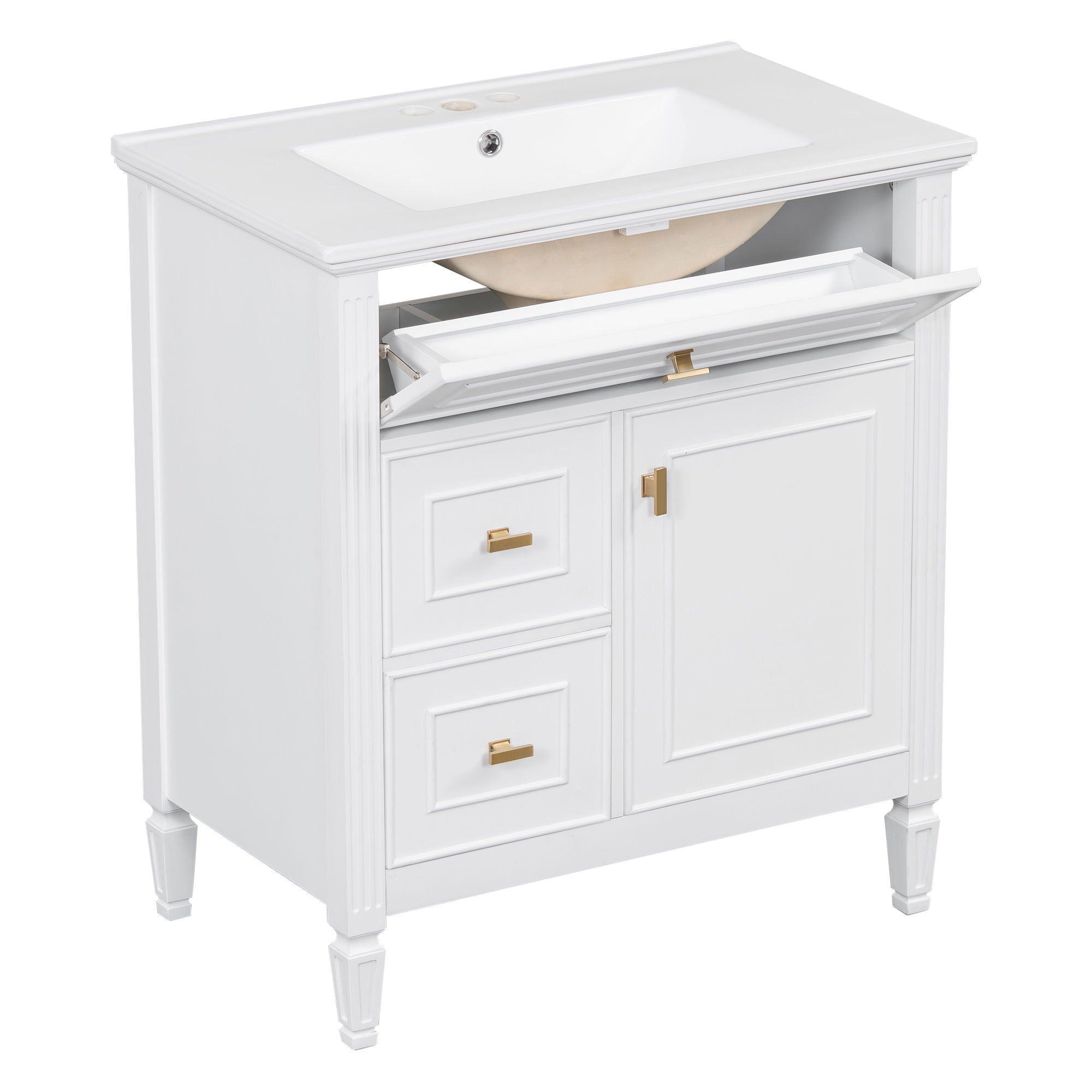 Modern Bathroom Vanity With Sink, 1 Flip Drawer And 2 Drawers, Adjustable Shelf