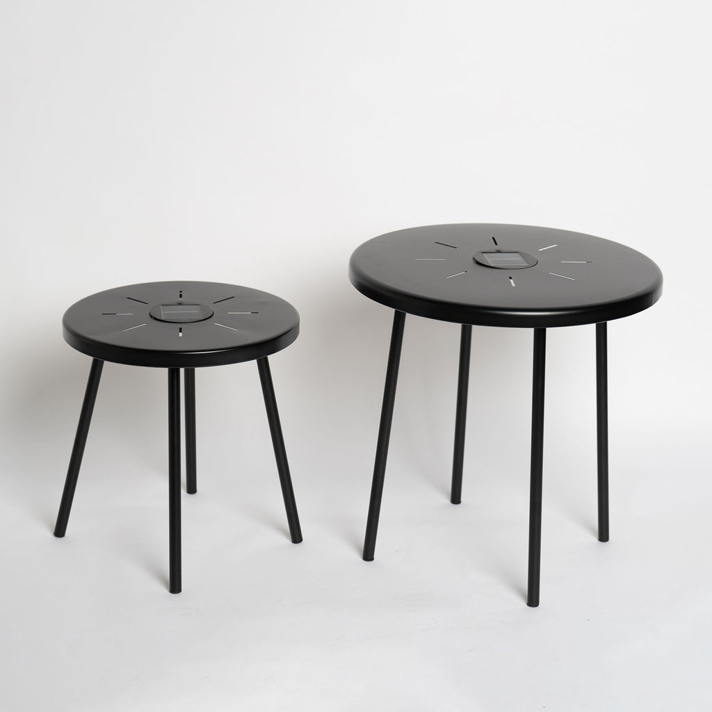Solar Powered Side Table With LED Light, Outdoor / Indoor - Black