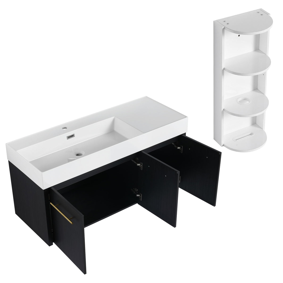 Modern Wall Mounted Bathroom Vanity With Left Sink And Storage Rack