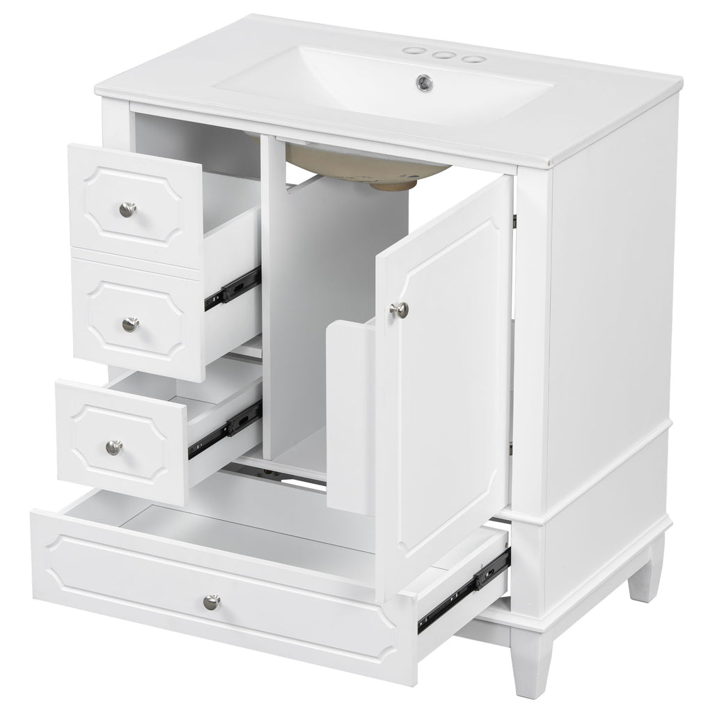 Bathroom Vanity With Sink, Freestanding Vanity Cabinet With Ceramic Basin, Soft Close Door, 3 Drawers