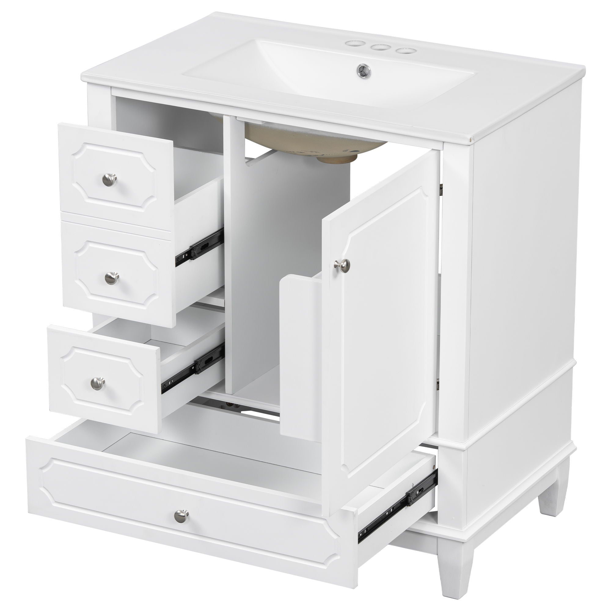 Bathroom Vanity With Sink, Freestanding Vanity Cabinet With Ceramic Basin, Soft Close Door, 3 Drawers