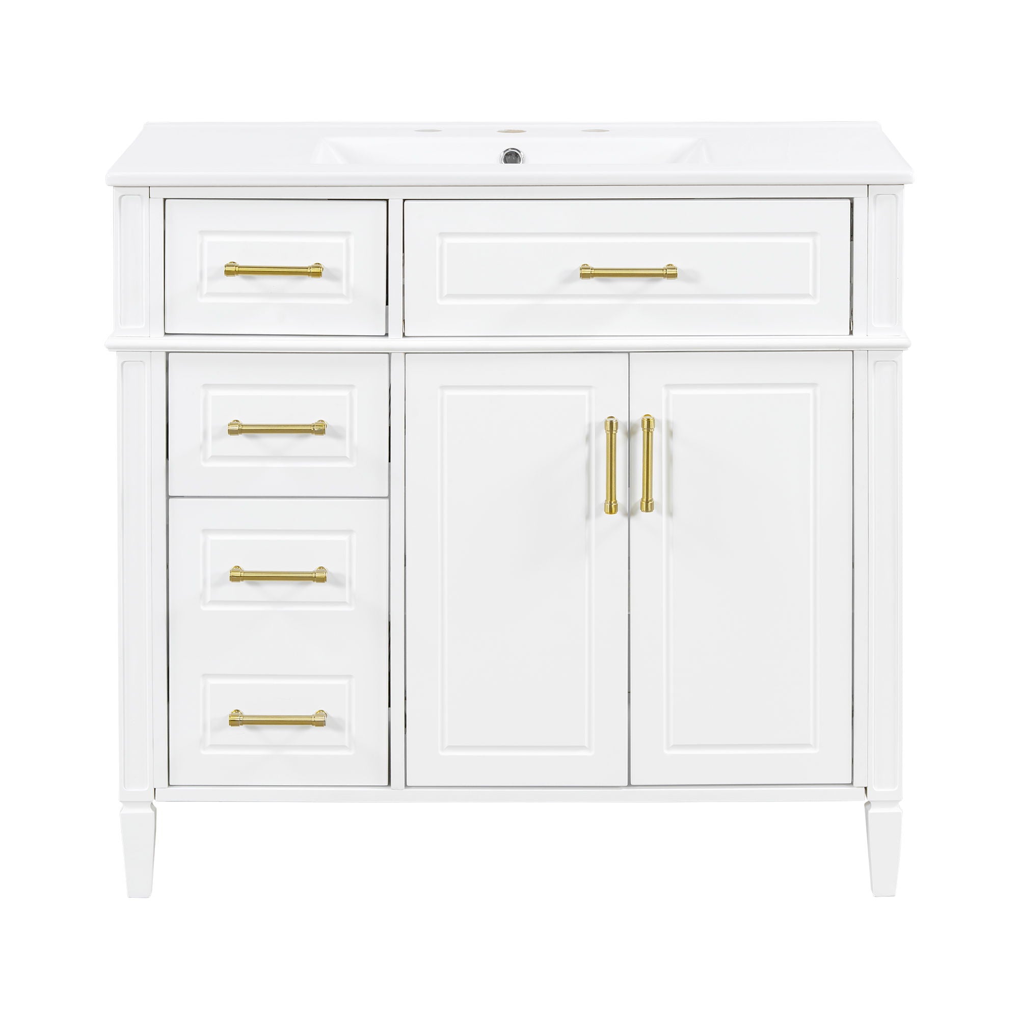 Bathroom Vanity With Sink, 4 Drawers, 2 Doors