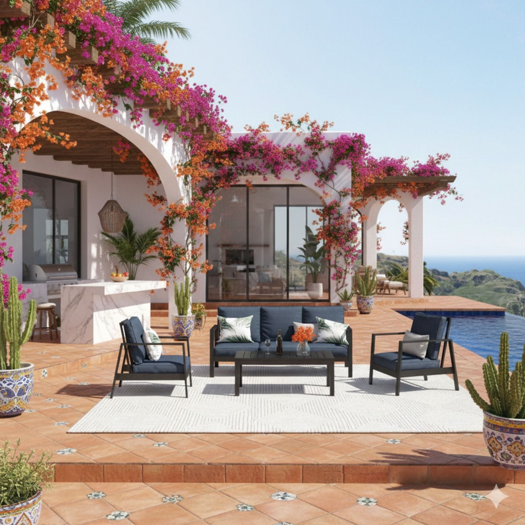 Modern 5 Seat Outdoor Patio Furniture Set With Coffee Table
