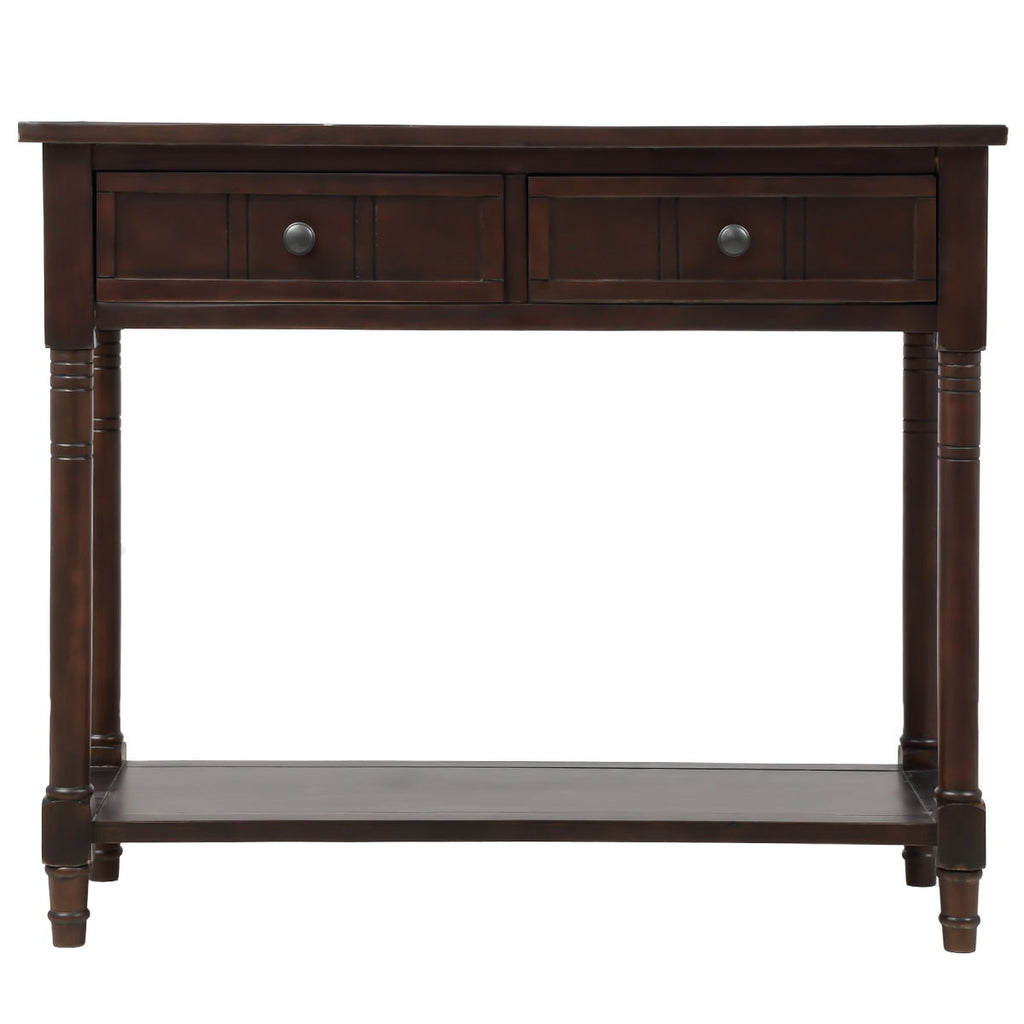 Hearth & Haven Emily Daisy - Console Table With 2 Drawers And Bottom Shelf - Espresso