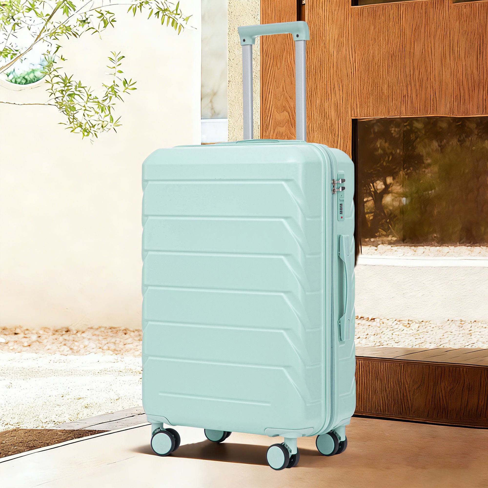Hard Shell Luggage With Scratch Resistant Surface, 4 Wheels, Combination Lock & Side Hooks
