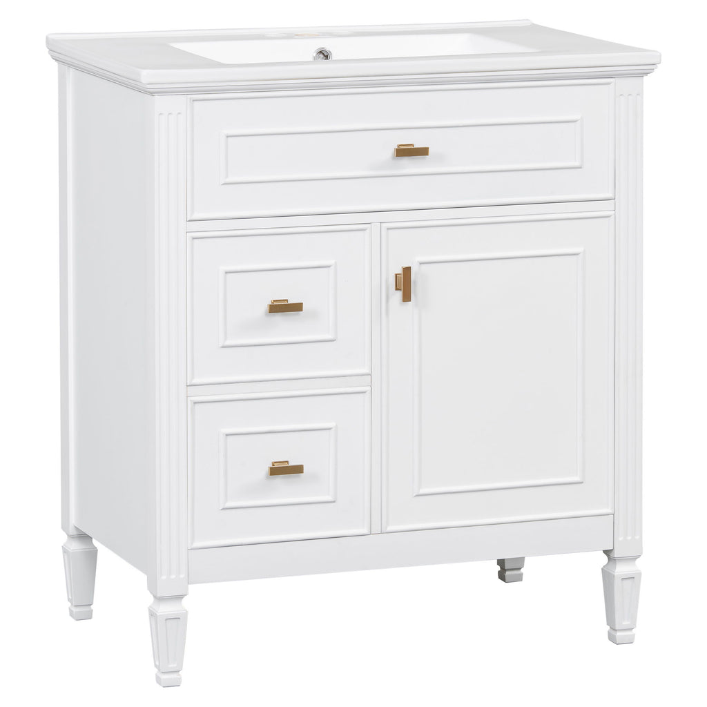 Modern Bathroom Vanity With Sink, 1 Flip Drawer And 2 Drawers, Adjustable Shelf