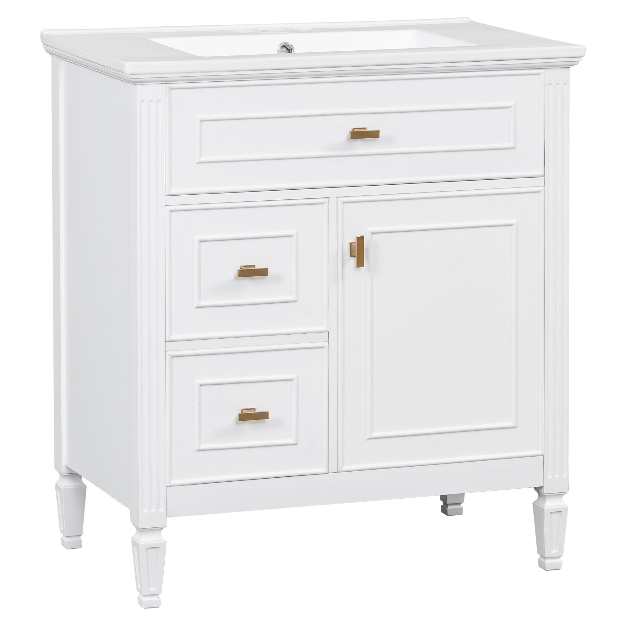 Modern Bathroom Vanity With Sink, 1 Flip Drawer And 2 Drawers, Adjustable Shelf