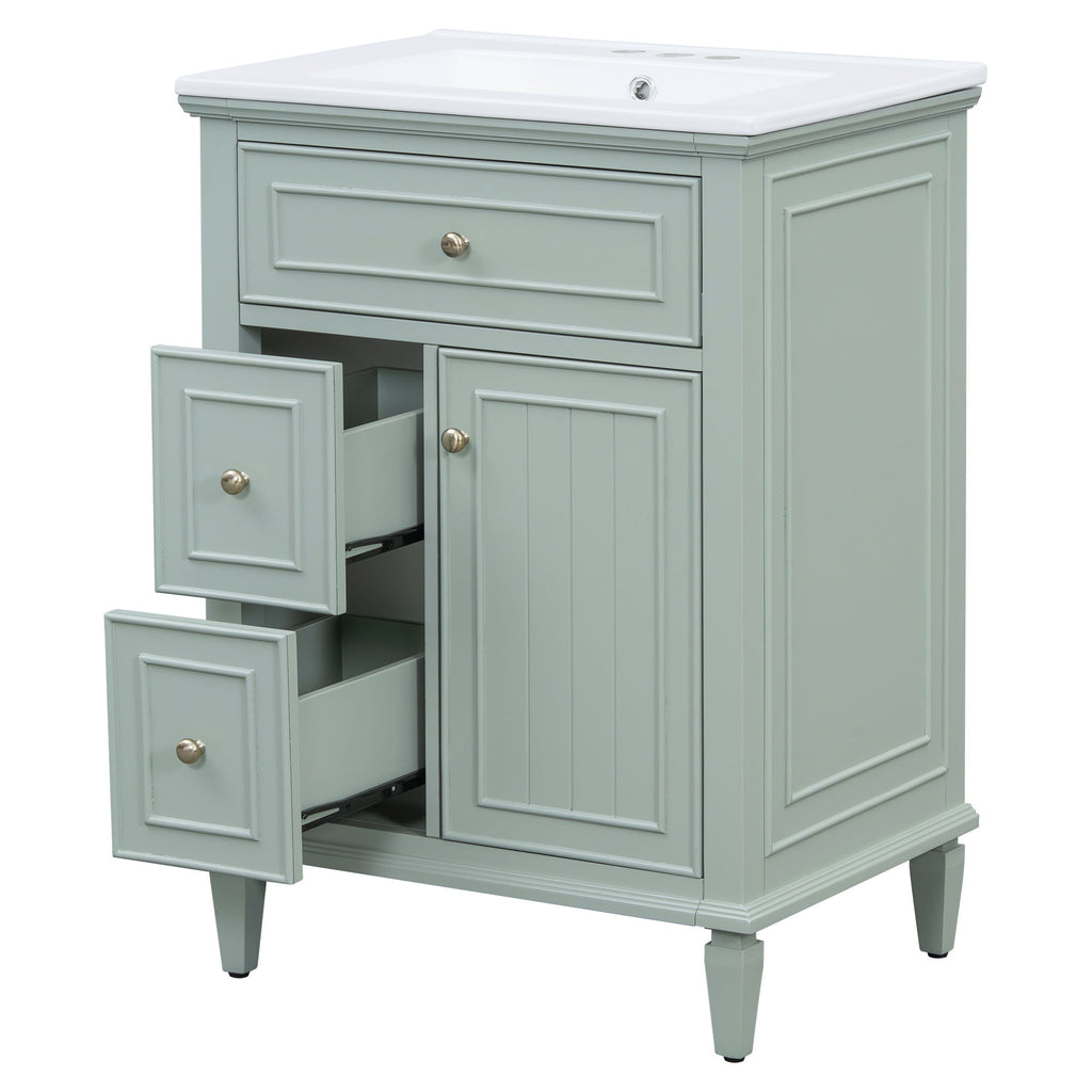 Modern Bathroom Vanity With Sink, Adjustable Shelf, 1 Flip Drawer & 2 Drawers