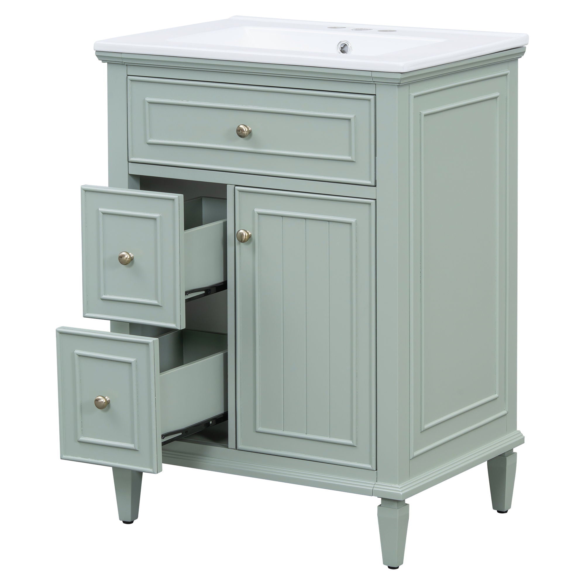 Modern Bathroom Vanity With Sink, Adjustable Shelf, 1 Flip Drawer & 2 Drawers