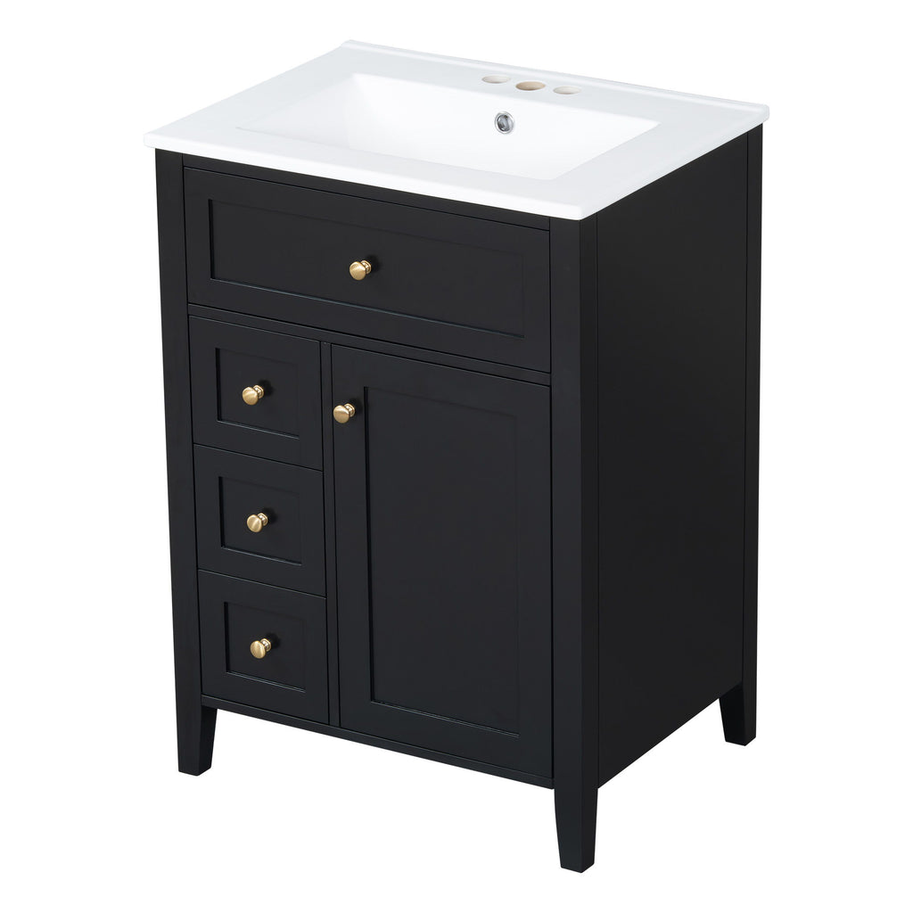 Bathroom Vanity With Sink, 3 Drawers & Cabinet With Adjustable Shelves