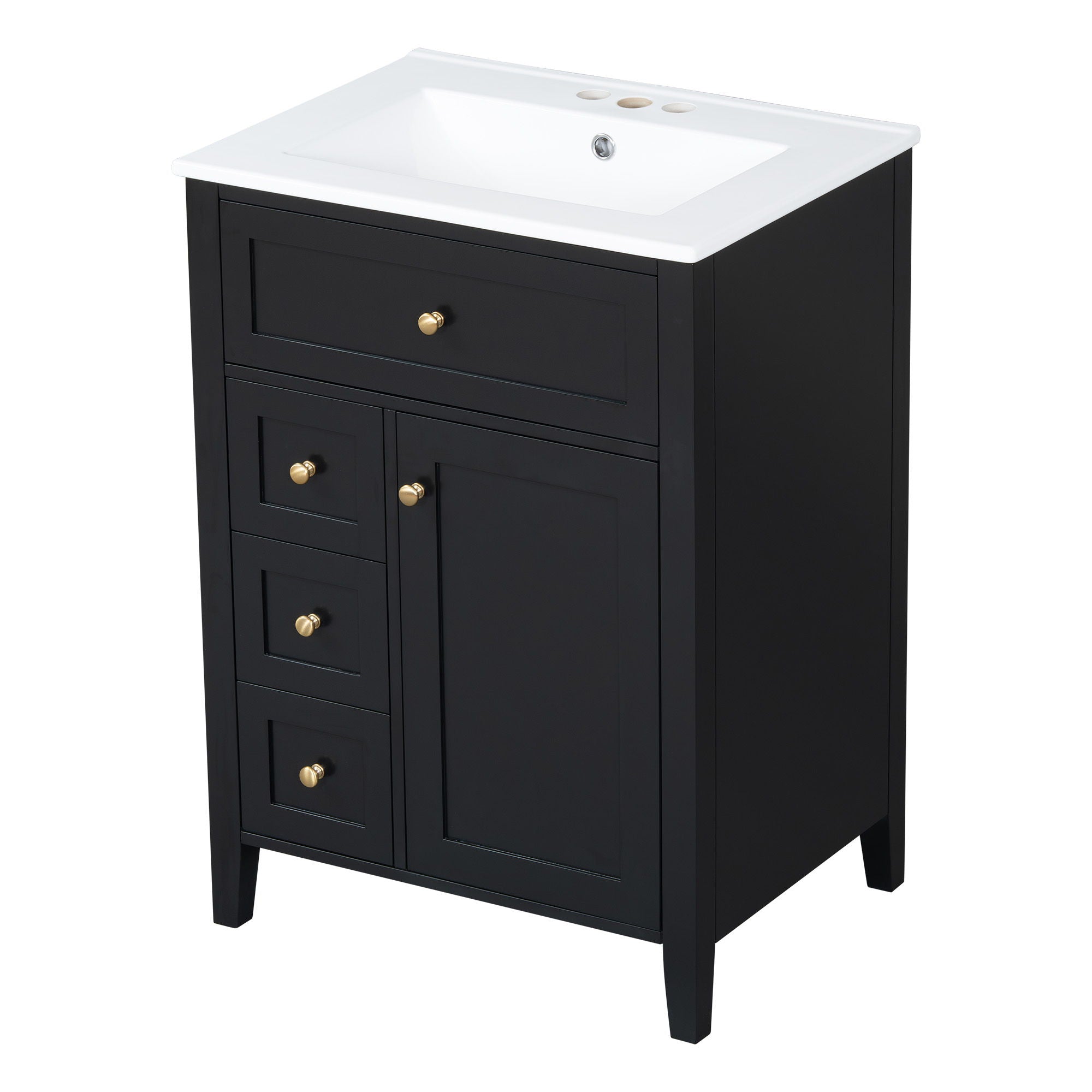 Bathroom Vanity With Sink, 3 Drawers & Cabinet With Adjustable Shelves