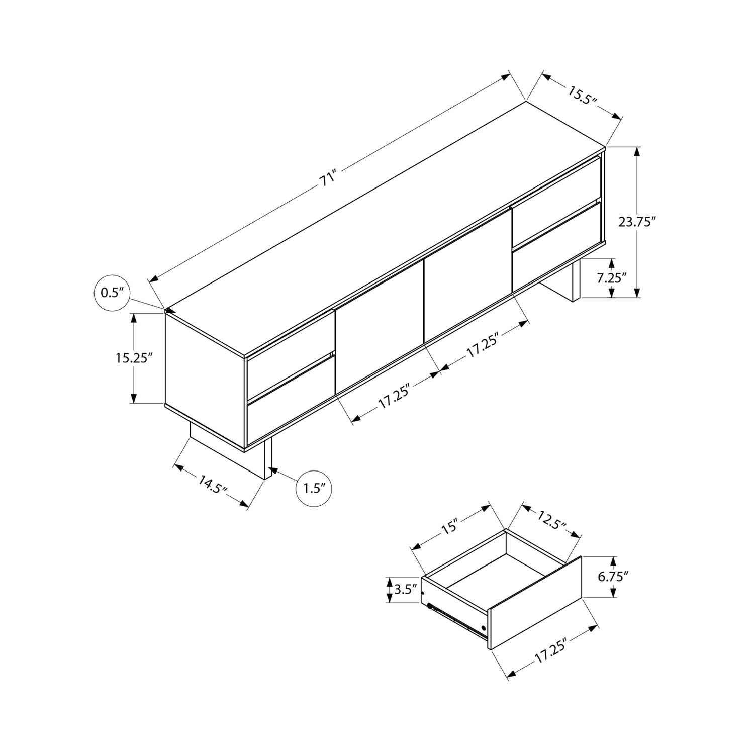 TV Stand With Storage Drawers And Cabinet - Brown