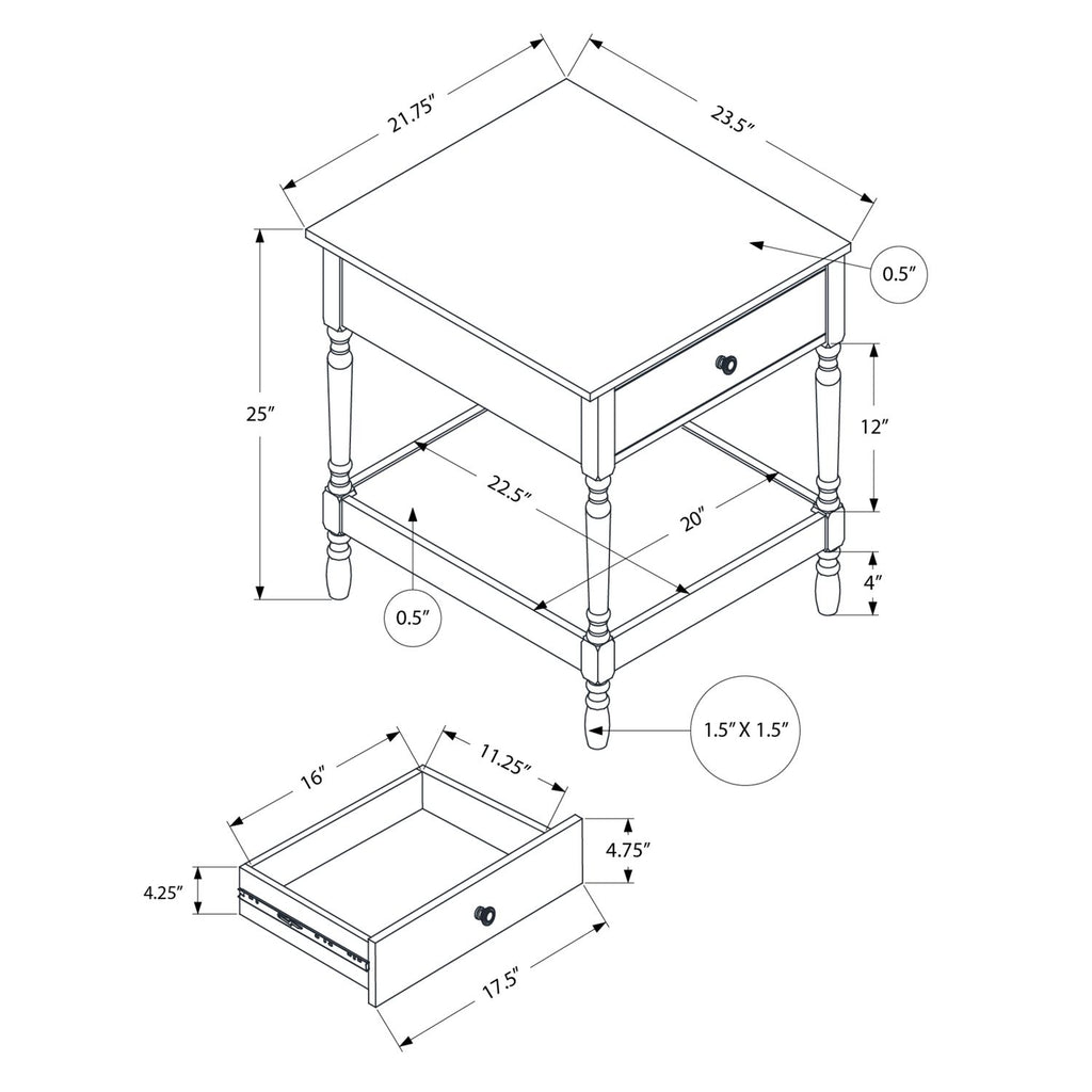 Accent - Table, 2 Tier, Square, Traditional - Walnut