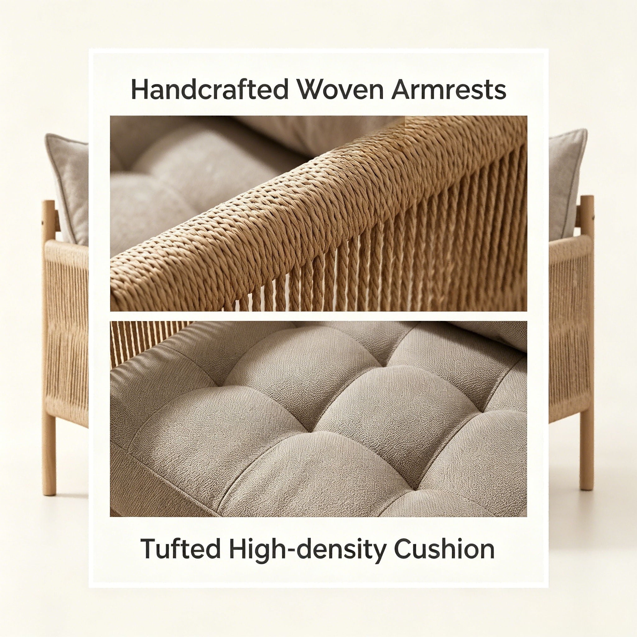 Accent Armchair With Removable Cushions For Living Room - Matte Black / Natural / Sand