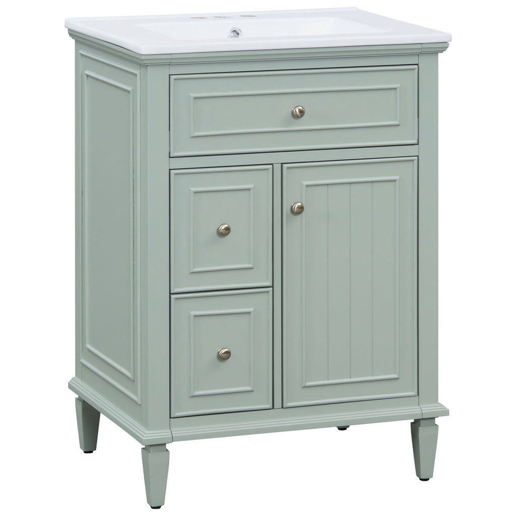 Modern Bathroom Vanity With Sink, Adjustable Shelf, 1 Flip Drawer & 2 Drawers